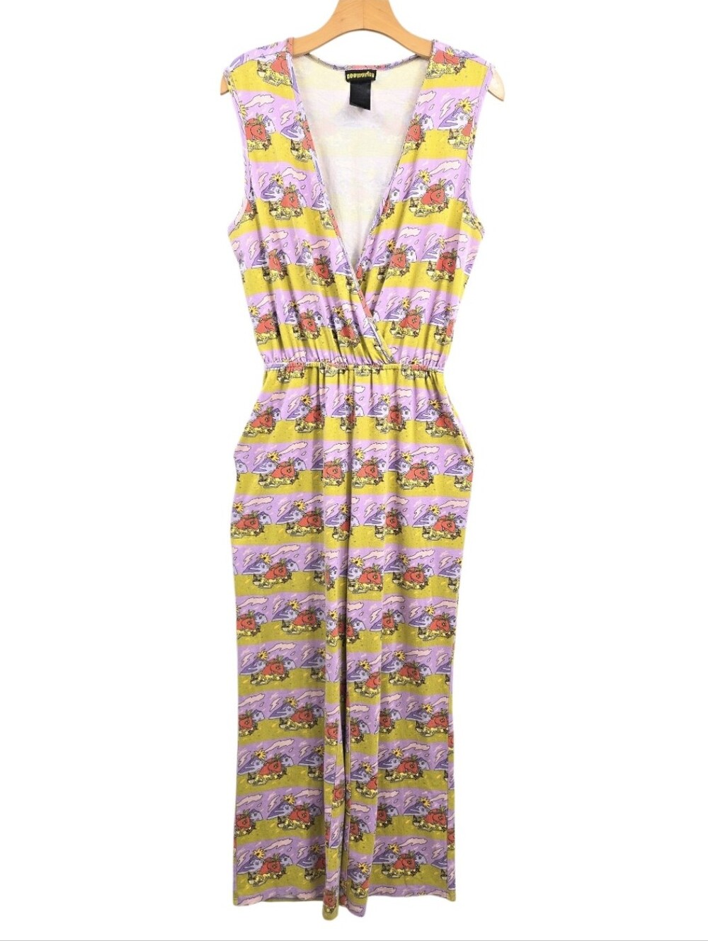 Nooworks Sonny Jumpsuit Lavender Chartreuse Jammin Print Sleeveless Wrap Front